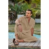 image:imageCOOFANDY Mens 2 Piece Cotton Sets Casual Short Sleeve Henley Shirts and Beach Pants with Pockets Summer Vacation OutfitsAkhaki