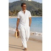 image:imageCOOFANDY Mens 2 Piece Cotton Sets Casual Short Sleeve Henley Shirts and Beach Pants with Pockets Summer Vacation OutfitsAwhite
