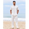 image:imageCOOFANDY Mens 2 Piece Cotton Sets Casual Short Sleeve Henley Shirts and Beach Pants with Pockets Summer Vacation OutfitsAwhite