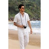 image:imageCOOFANDY Mens 2 Piece Cotton Sets Casual Short Sleeve Henley Shirts and Beach Pants with Pockets Summer Vacation OutfitsAwhite