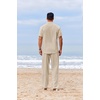 image:imageCOOFANDY Mens 2 Piece Cotton Sets Casual Short Sleeve Henley Shirts and Beach Pants with Pockets Summer Vacation OutfitsLight Khaki