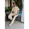 image:imageCOOFANDY Mens 2 Piece Cotton Sets Casual Short Sleeve Henley Shirts and Beach Pants with Pockets Summer Vacation OutfitsLight Khaki