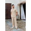 image:imageCOOFANDY Mens 2 Piece Cotton Sets Casual Short Sleeve Henley Shirts and Beach Pants with Pockets Summer Vacation OutfitsLight Khaki