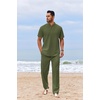 image:imageCOOFANDY Mens 2 Piece Cotton Sets Casual Short Sleeve Henley Shirts and Beach Pants with Pockets Summer Vacation OutfitsZarmy Green