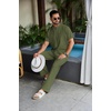 image:imageCOOFANDY Mens 2 Piece Cotton Sets Casual Short Sleeve Henley Shirts and Beach Pants with Pockets Summer Vacation OutfitsZarmy Green