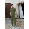 image:imageCOOFANDY Mens 2 Piece Cotton Sets Casual Short Sleeve Henley Shirts and Beach Pants with Pockets Summer Vacation OutfitsZarmy Green