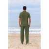image:imageCOOFANDY Mens 2 Piece Cotton Sets Casual Short Sleeve Henley Shirts and Beach Pants with Pockets Summer Vacation OutfitsZarmy Green