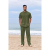 image:imageCOOFANDY Mens 2 Piece Cotton Sets Casual Short Sleeve Henley Shirts and Beach Pants with Pockets Summer Vacation OutfitsZarmy Green