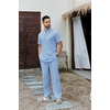 image:imageCOOFANDY Mens 2 Piece Cotton Sets Casual Short Sleeve Henley Shirts and Beach Pants with Pockets Summer Vacation OutfitsZblue