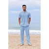 image:imageCOOFANDY Mens 2 Piece Cotton Sets Casual Short Sleeve Henley Shirts and Beach Pants with Pockets Summer Vacation OutfitsZblue