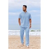 image:imageCOOFANDY Mens 2 Piece Cotton Sets Casual Short Sleeve Henley Shirts and Beach Pants with Pockets Summer Vacation OutfitsZblue