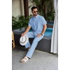 image:imageCOOFANDY Mens 2 Piece Cotton Sets Casual Short Sleeve Henley Shirts and Beach Pants with Pockets Summer Vacation OutfitsZblue