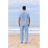 image:imageCOOFANDY Mens 2 Piece Cotton Sets Casual Short Sleeve Henley Shirts and Beach Pants with Pockets Summer Vacation OutfitsZblue