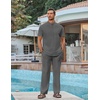 image:imageCOOFANDY Mens 2 Piece Cotton Sets Casual Short Sleeve Henley Shirts and Beach Pants with Pockets Summer Vacation OutfitsZdark Grey