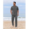 image:imageCOOFANDY Mens 2 Piece Cotton Sets Casual Short Sleeve Henley Shirts and Beach Pants with Pockets Summer Vacation OutfitsZdark Grey