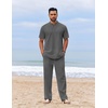image:imageCOOFANDY Mens 2 Piece Cotton Sets Casual Short Sleeve Henley Shirts and Beach Pants with Pockets Summer Vacation OutfitsZdark Grey