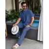 image:imageCOOFANDY Mens 2 Piece Cotton Sets Casual Short Sleeve Henley Shirts and Beach Pants with Pockets Summer Vacation OutfitsZdenim Blue