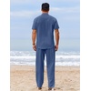 image:imageCOOFANDY Mens 2 Piece Cotton Sets Casual Short Sleeve Henley Shirts and Beach Pants with Pockets Summer Vacation OutfitsZdenim Blue