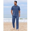 image:imageCOOFANDY Mens 2 Piece Cotton Sets Casual Short Sleeve Henley Shirts and Beach Pants with Pockets Summer Vacation OutfitsZdenim Blue