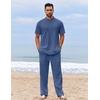 image:imageCOOFANDY Mens 2 Piece Cotton Sets Casual Short Sleeve Henley Shirts and Beach Pants with Pockets Summer Vacation OutfitsZdenim Blue