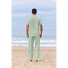 image:imageCOOFANDY Mens 2 Piece Cotton Sets Casual Short Sleeve Henley Shirts and Beach Pants with Pockets Summer Vacation OutfitsZgreen