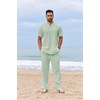image:imageCOOFANDY Mens 2 Piece Cotton Sets Casual Short Sleeve Henley Shirts and Beach Pants with Pockets Summer Vacation OutfitsZgreen