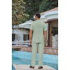 image:imageCOOFANDY Mens 2 Piece Cotton Sets Casual Short Sleeve Henley Shirts and Beach Pants with Pockets Summer Vacation OutfitsZgreen