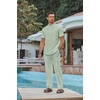 image:imageCOOFANDY Mens 2 Piece Cotton Sets Casual Short Sleeve Henley Shirts and Beach Pants with Pockets Summer Vacation OutfitsZgreen