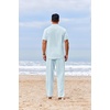 image:imageCOOFANDY Mens 2 Piece Cotton Sets Casual Short Sleeve Henley Shirts and Beach Pants with Pockets Summer Vacation OutfitsZlight Blue