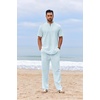 image:imageCOOFANDY Mens 2 Piece Cotton Sets Casual Short Sleeve Henley Shirts and Beach Pants with Pockets Summer Vacation OutfitsZlight Blue