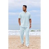 image:imageCOOFANDY Mens 2 Piece Cotton Sets Casual Short Sleeve Henley Shirts and Beach Pants with Pockets Summer Vacation OutfitsZlight Blue