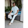 image:imageCOOFANDY Mens 2 Piece Cotton Sets Casual Short Sleeve Henley Shirts and Beach Pants with Pockets Summer Vacation OutfitsZlight Blue