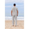 image:imageCOOFANDY Mens 2 Piece Cotton Sets Casual Short Sleeve Henley Shirts and Beach Pants with Pockets Summer Vacation OutfitsZlight Grey