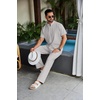 image:imageCOOFANDY Mens 2 Piece Cotton Sets Casual Short Sleeve Henley Shirts and Beach Pants with Pockets Summer Vacation OutfitsZlight Grey