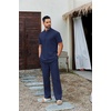 image:imageCOOFANDY Mens 2 Piece Cotton Sets Casual Short Sleeve Henley Shirts and Beach Pants with Pockets Summer Vacation OutfitsZnavy Blue