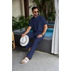 image:imageCOOFANDY Mens 2 Piece Cotton Sets Casual Short Sleeve Henley Shirts and Beach Pants with Pockets Summer Vacation OutfitsZnavy Blue