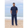 image:imageCOOFANDY Mens 2 Piece Cotton Sets Casual Short Sleeve Henley Shirts and Beach Pants with Pockets Summer Vacation OutfitsZnavy Blue