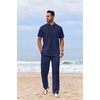 image:imageCOOFANDY Mens 2 Piece Cotton Sets Casual Short Sleeve Henley Shirts and Beach Pants with Pockets Summer Vacation OutfitsZnavy Blue