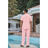 image:imageCOOFANDY Mens 2 Piece Cotton Sets Casual Short Sleeve Henley Shirts and Beach Pants with Pockets Summer Vacation OutfitsZpink