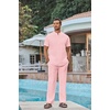 image:imageCOOFANDY Mens 2 Piece Cotton Sets Casual Short Sleeve Henley Shirts and Beach Pants with Pockets Summer Vacation OutfitsZpink