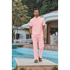image:imageCOOFANDY Mens 2 Piece Cotton Sets Casual Short Sleeve Henley Shirts and Beach Pants with Pockets Summer Vacation OutfitsZpink