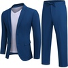 image:imageCOOFANDY Mens 2 Piece Linen Suits Set Casual Lightweight Linen Suit Blazer Jacket and PantsDeep Blue