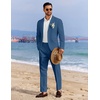 image:imageCOOFANDY Mens 2 Piece Linen Suits Set Regular Fit Casual Linen Lightweight Suit Summer Beach WeddingBlue