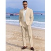 image:imageCOOFANDY Mens 2 Piece Linen Suits Set Regular Fit Casual Linen Lightweight Suit Summer Beach WeddingKhaki