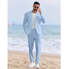 image:imageCOOFANDY Mens 2 Piece Linen Suits Set Regular Fit Casual Linen Lightweight Suit Summer Beach WeddingLight Blue