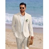 image:imageCOOFANDY Mens 2 Piece Linen Suits Set Regular Fit Casual Linen Lightweight Suit Summer Beach WeddingLight Khaki