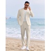 image:imageCOOFANDY Mens 2 Piece Linen Suits Set Regular Fit Casual Linen Lightweight Suit Summer Beach WeddingLight Khaki