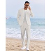 image:imageCOOFANDY Mens 2 Piece Linen Suits Set Regular Fit Casual Linen Lightweight Suit Summer Beach WeddingLinen Khaki