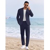 image:imageCOOFANDY Mens 2 Piece Linen Suits Set Regular Fit Casual Linen Lightweight Suit Summer Beach WeddingNavy Blue