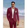 image:imageCOOFANDY Mens 2 Piece Linen Suits Set Regular Fit Casual Linen Lightweight Suit Summer Beach WeddingWine Red